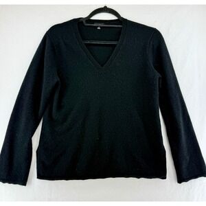 Minnie Rose Womens Black 100% Cashmere V-Neck Sweater Side Slit Size M
